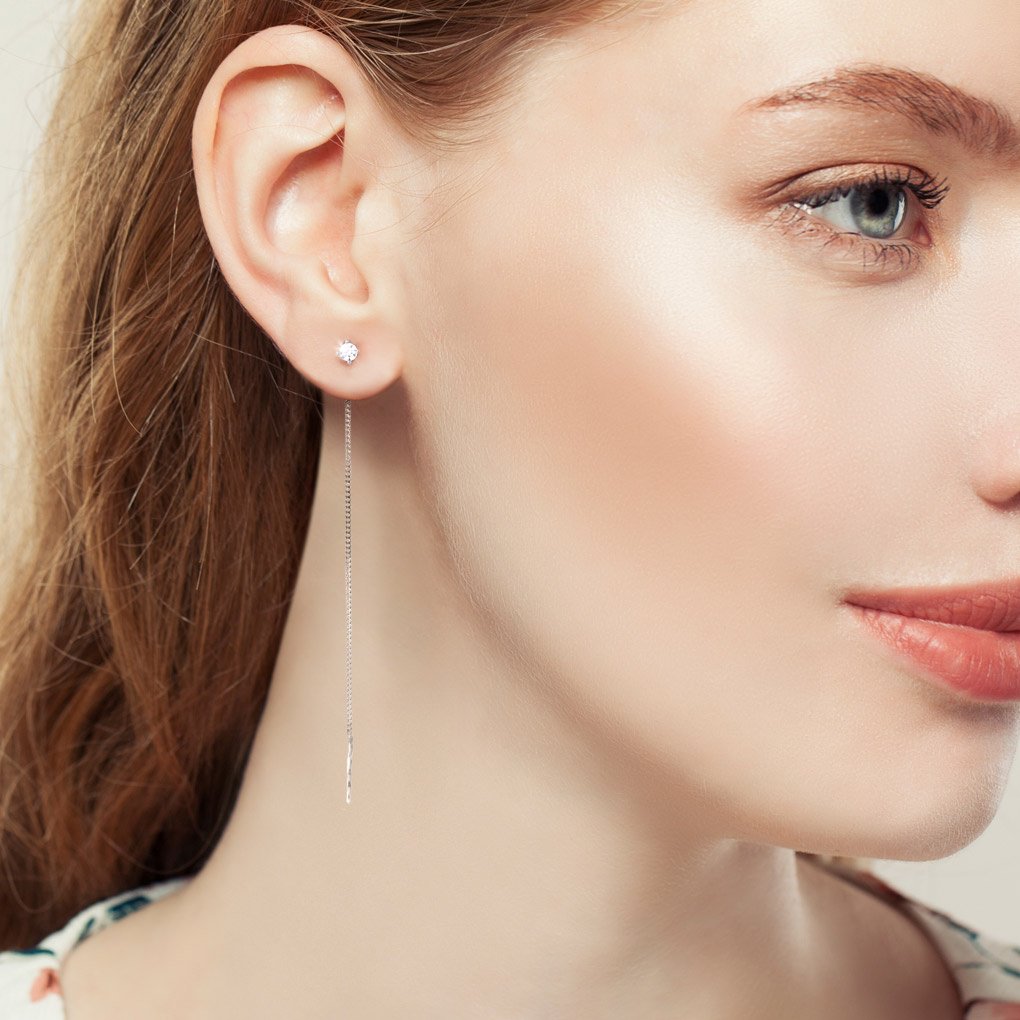 Серьги-цепочки AQUAMARINE 48312А вес 0.8 г серебро, фианит купить,NaN