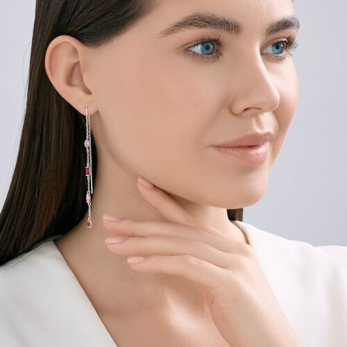 Серьги-цепочки SOKOLOV 94027302 вес 2.8 г серебро, корунд, фианит купить,NaN