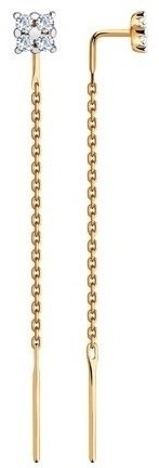 Серьги-цепочки Diamant 51-123-00431-1 вес 1.22 г золото, фианит купить,NaN