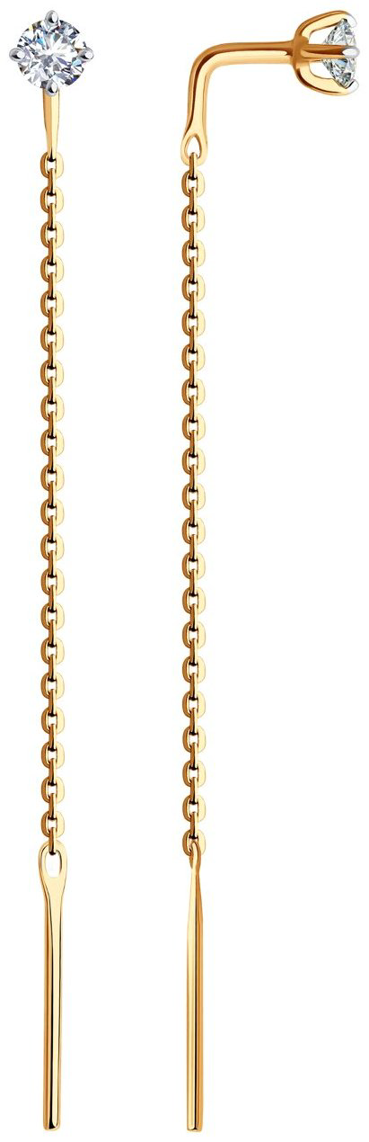 Серьги-цепочки Diamant 51-123-02105-1 вес 0.77 г золото, фианит купить,NaN