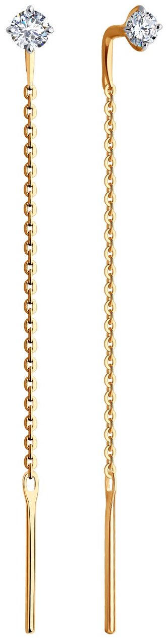 Серьги-цепочки Diamant 51-123-02105-1 вес 0.77 г золото, фианит купить,NaN