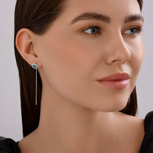 Серьги-цепочки Diamant D94-123-02227-1_s вес 1.72 г серебро, фианит, эмаль купить,NaN