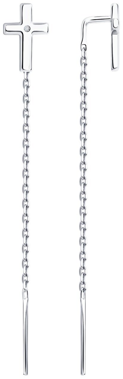 Серьги-цепочки SOKOLOV 87020097 вес 1.2 г серебро, бриллиант купить,NaN