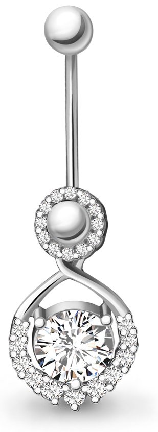 Банан AQUAMARINE для пупка вес 1.62 г серебро, фианит купить,NaN