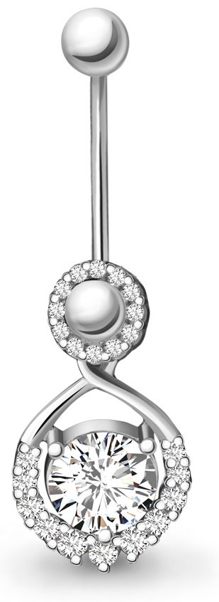 Банан AQUAMARINE для пупка вес 1.62 г серебро, фианит купить,NaN