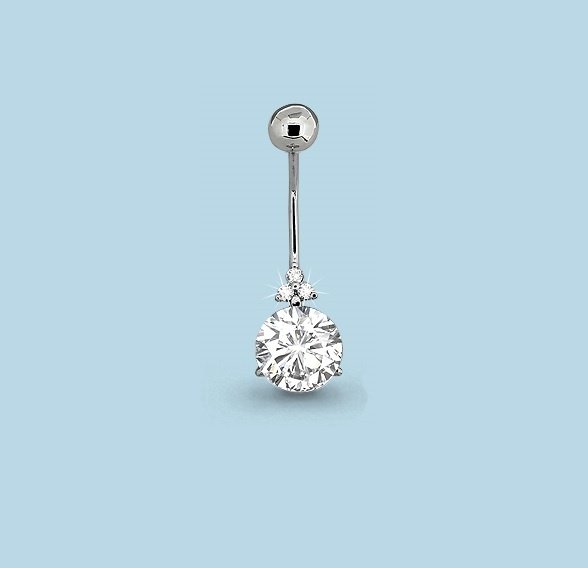 Банан AQUAMARINE для пупка вес 1.3 г серебро, фианит купить,NaN
