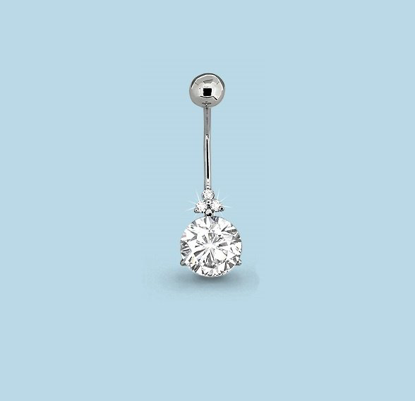 Банан AQUAMARINE для пупка вес 1.3 г серебро, фианит купить,NaN