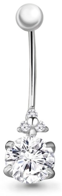 Банан AQUAMARINE для пупка вес 1.28 г серебро, фианит купить,NaN