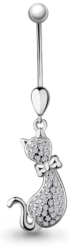 Банан AQUAMARINE для пупка вес 1.57 г серебро, фианит купить,NaN