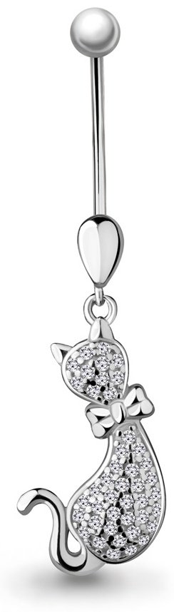 Банан AQUAMARINE для пупка вес 1.57 г серебро, фианит купить,NaN