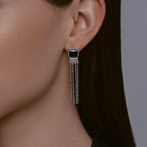 Серьги-цепочки SOKOLOV 94-321-02083-1_s вес 4.58 г серебро, фианит, оникс купить,NaN