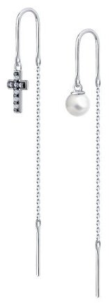 Серьги-цепочки SOKOLOV 94-323-01500-1 вес 1.29 г серебро, жемчуг купить,NaN
