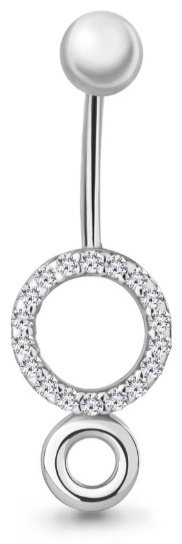 Банан AQUAMARINE для пупка вес 1.5 г серебро, фианит купить,NaN