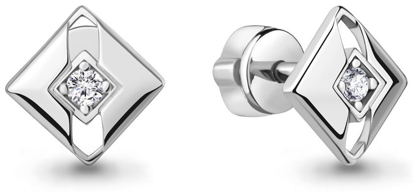 Пусеты AQUAMARINE 400210А вес 1.28 г серебро, фианит купить,NaN