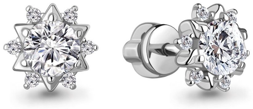 Пусеты AQUAMARINE 400486А вес 2.4 г серебро, фианит купить,NaN