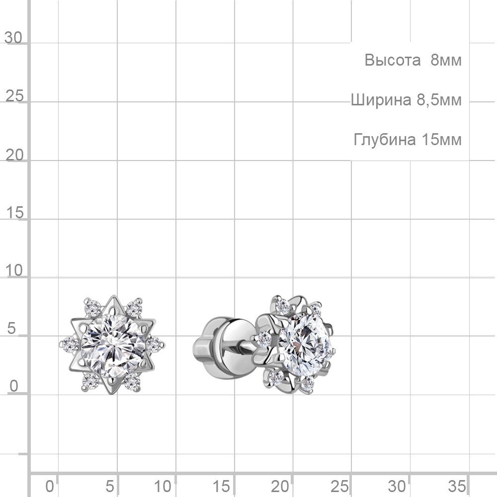 Пусеты AQUAMARINE 400486А вес 2.4 г серебро, фианит купить,NaN