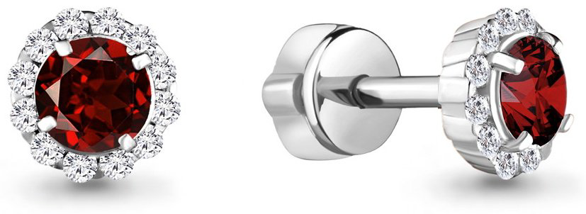 Пусеты AQUAMARINE 4408603А вес 2.22 г серебро, гранат купить,NaN