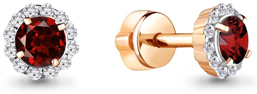 Пусеты AQUAMARINE 4408603А вес 2.22 г серебро, гранат купить,NaN