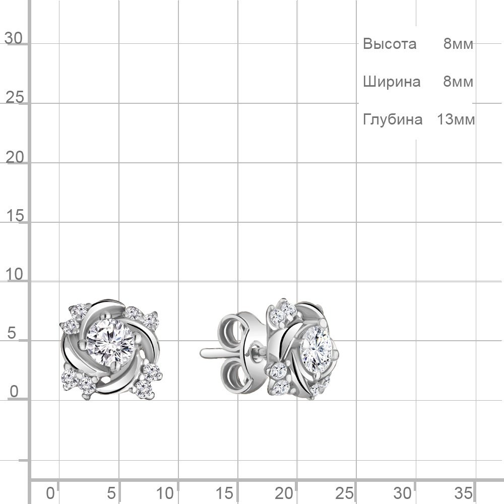Пусеты AQUAMARINE 48957А вес 1.46 г серебро, фианит купить,NaN