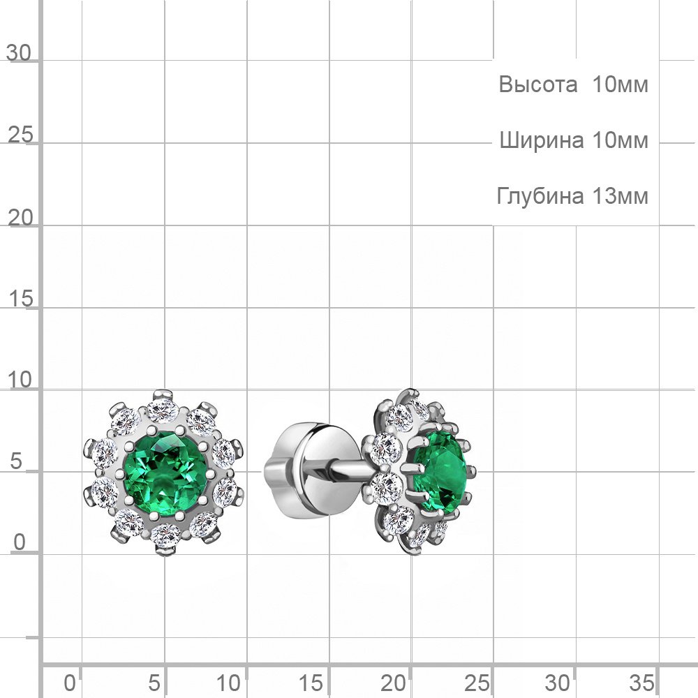 Пусеты AQUAMARINE 49195АГ вес 2.3 г серебро, наноизумруд, фианит купить,NaN