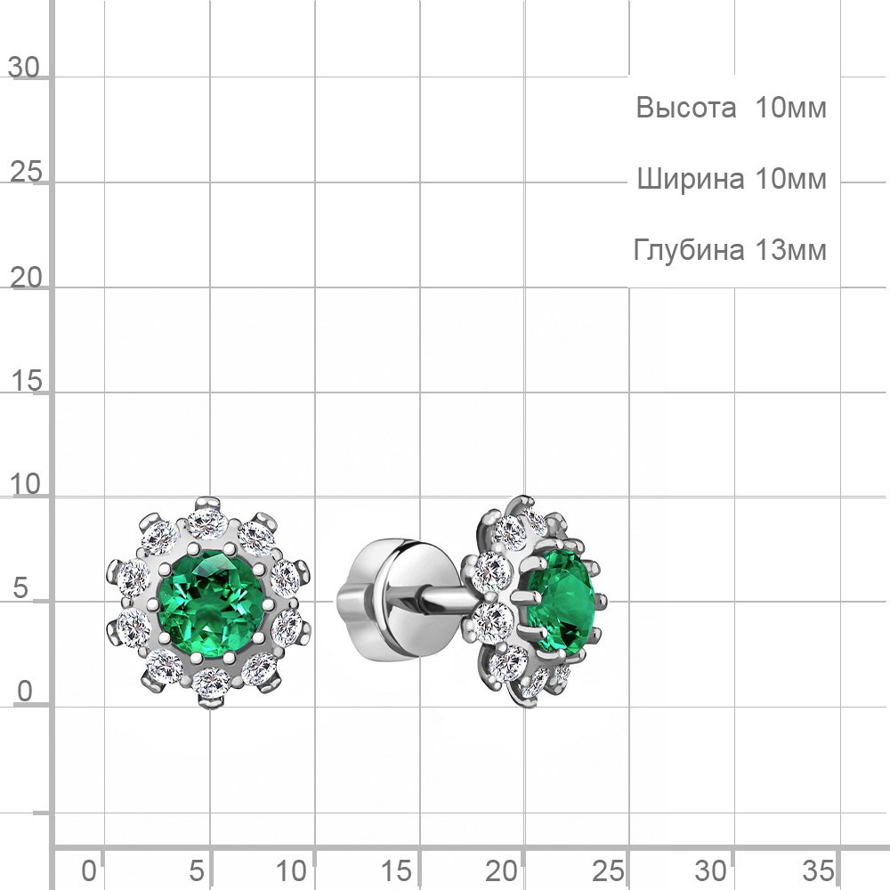 Пусеты AQUAMARINE 49195АГ вес 2.3 г серебро, наноизумруд, фианит купить,NaN