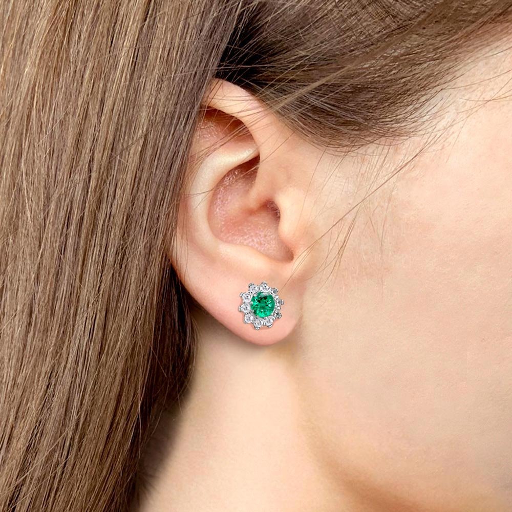 Пусеты AQUAMARINE 49195АГ вес 2.3 г серебро, наноизумруд, фианит купить,NaN