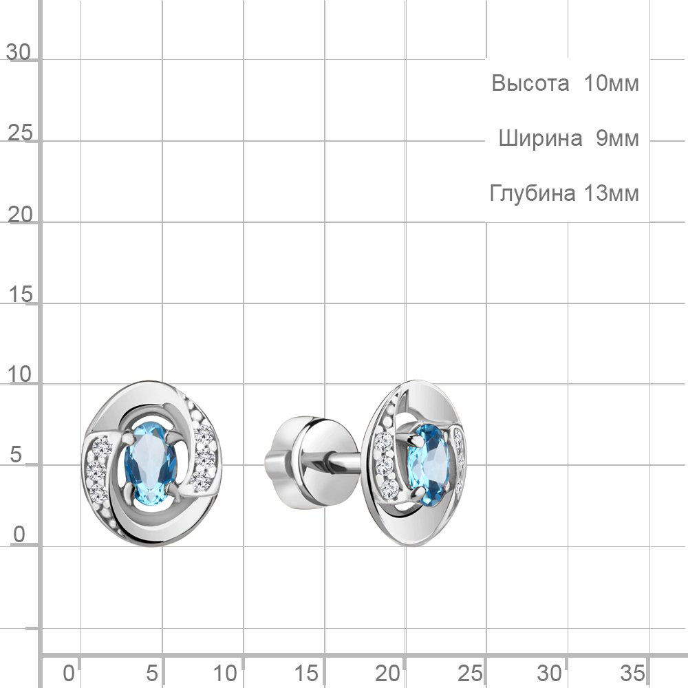Пусеты AQUAMARINE А4752805АА вес 2.14 г серебро, топаз, фианит купить,NaN