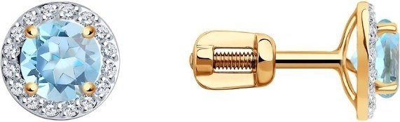 Пусеты SOKOLOV 727995 вес 1.47 г золото, топаз, фианит купить,NaN