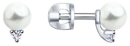 Пусеты SOKOLOV 94023061 вес 1.35 г серебро, жемчуг, фианит купить,NaN
