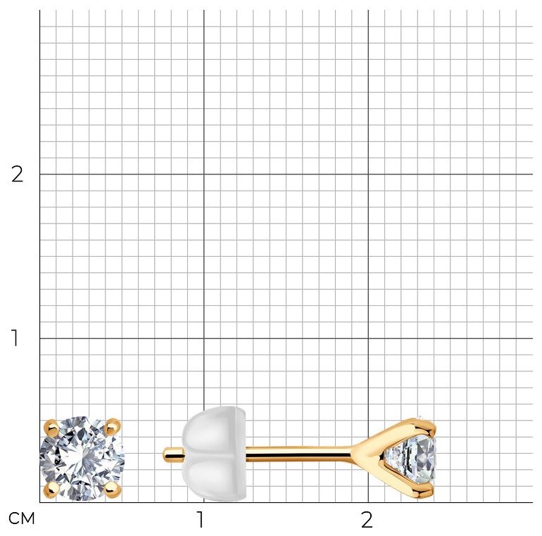Пусеты Diamant 51-122-02873-1 вес 0.74 г золото, силикон, фианит купить,NaN