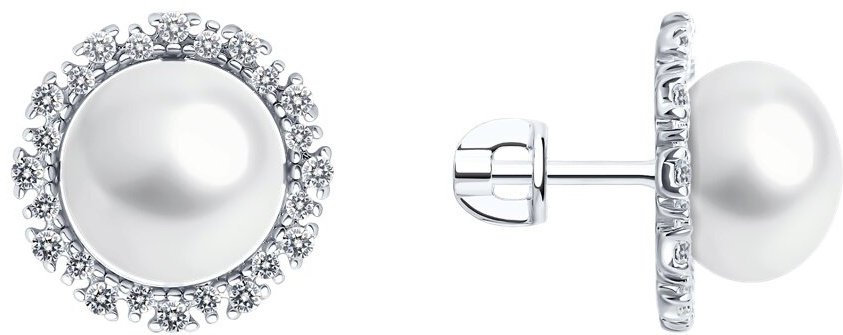 Пусеты Diamant 94-322-02678-1 вес 5.39 г серебро, культивированный жемчуг, фианит купить,NaN