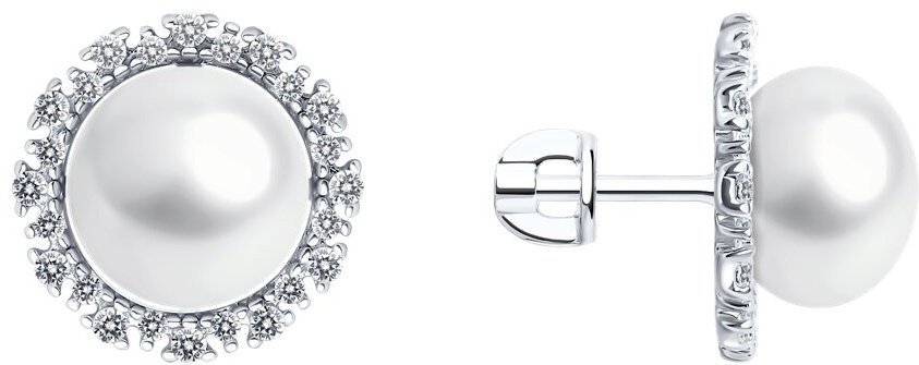 Пусеты Diamant 94-322-02678-1 вес 5.39 г серебро, культивированный жемчуг, фианит купить,NaN