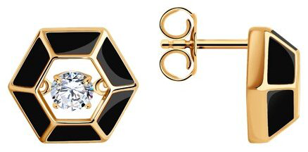Пусеты Diamant А93-122-01853-1С вес 2.82 г серебро, фианит, эмаль купить,NaN