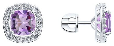 Пусеты SOKOLOV 92023189 вес 3.08 г серебро, аметист, фианит купить,NaN