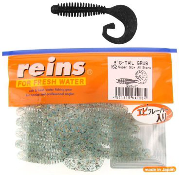Мягкая приманка Reins G-Tail Grub 3"# 152 Super Glow All Stars 12 шт купить,NaN