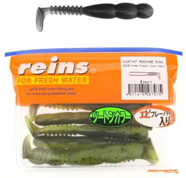 Мягкая приманка Reins Fat Rockvibe Shad 3.25"# B08 Green Pumpkin Chart Melon 6 шт купить,NaN