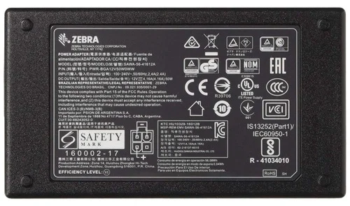 Блок питания Zebra Level VI AC/DC Power Supply Brick, AC Input: 100-240V, 2,4A, DC Output: 12V, 4,16A, 50W, Requires: DC line cord and Country specific AC grounded Line Cord