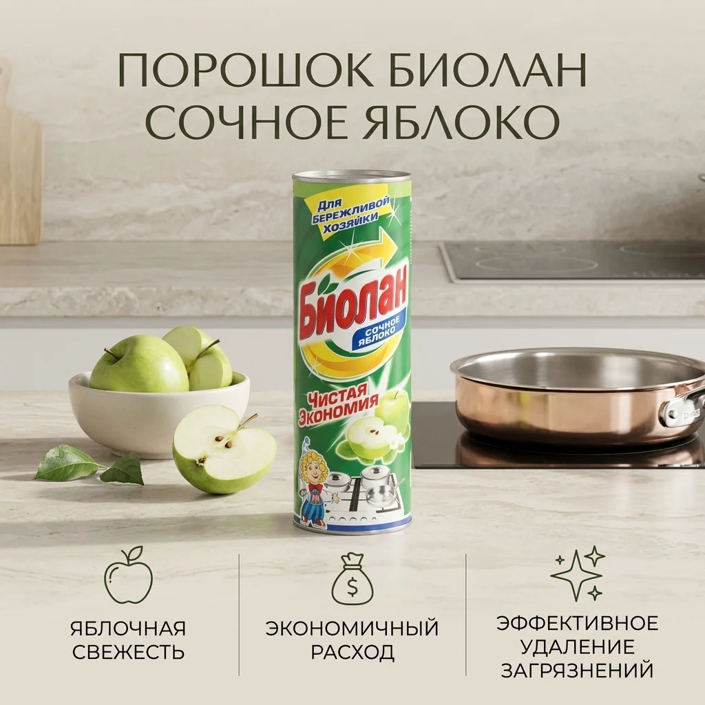 Порошок чистящий Биолан сочное яблоко 0.4 кг - ForteMarket Порошок чистящий Биолан сочное яблоко 0.4 кг купить,NaN