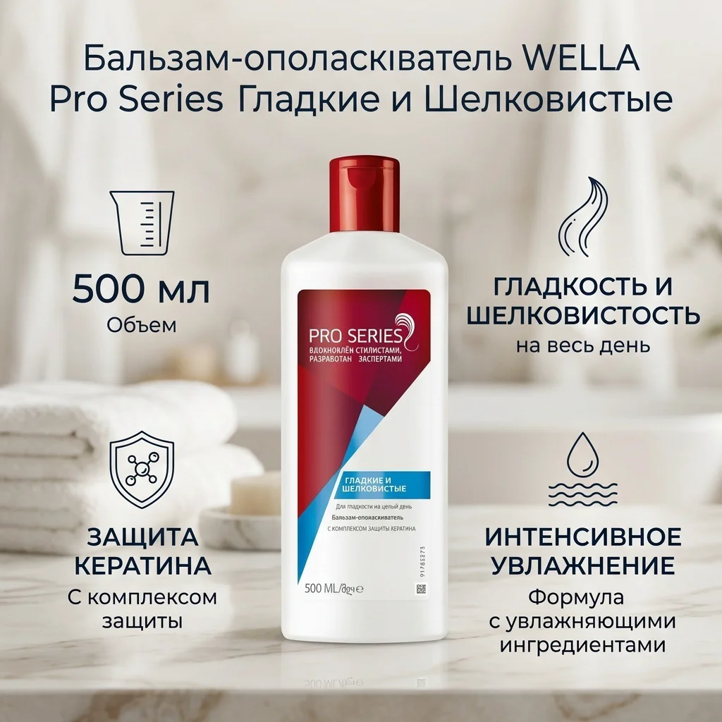 Бальзам-ополаскиватель Wella Pro Series гладкие и шелковистые 500 мл купить,NaN