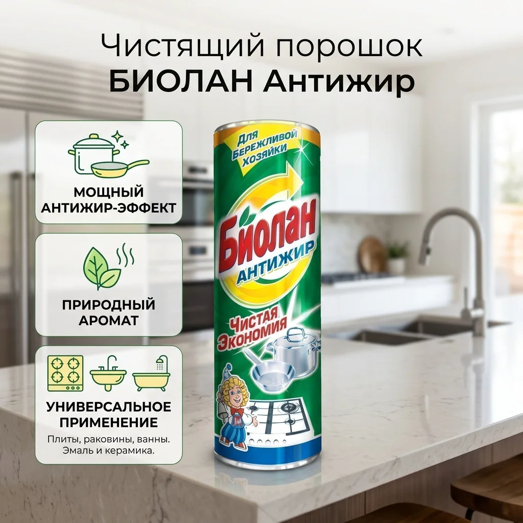 Порошок чистящий Биолан Антижир 0.4 кг купить,NaN
