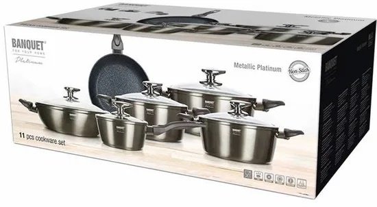 Banquet набор кастрюль Metallic Platinum 40051911 11 в 1 купить,NaN