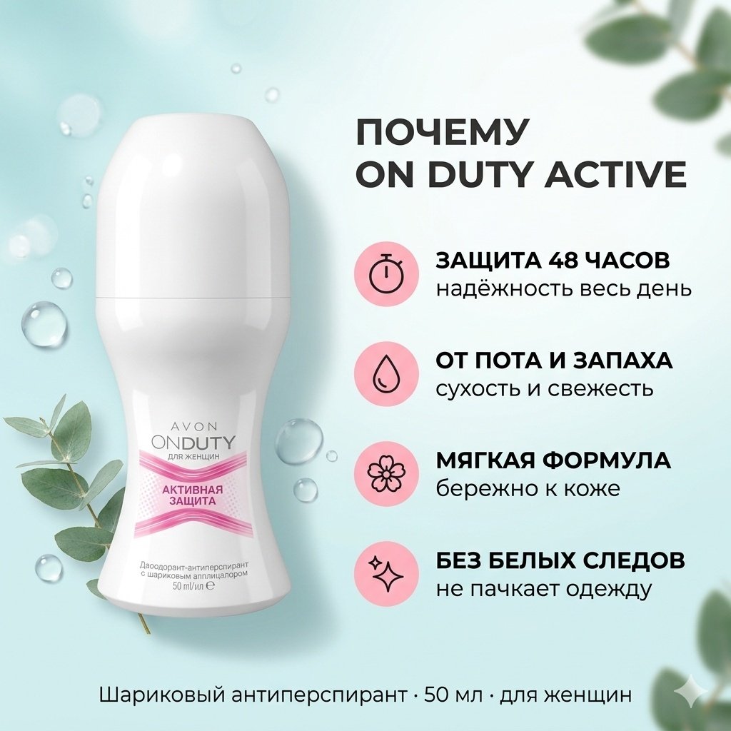 Avon On Duty Активная защита дезодорант-антиперспирант для женщин 50 мл купить,1360
