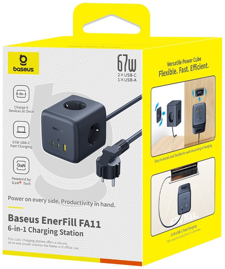 Зарядное устройство Baseus EnerFill FA11 Cube Power Strip GaN6 USB Type-C, USB черный купить,NaN