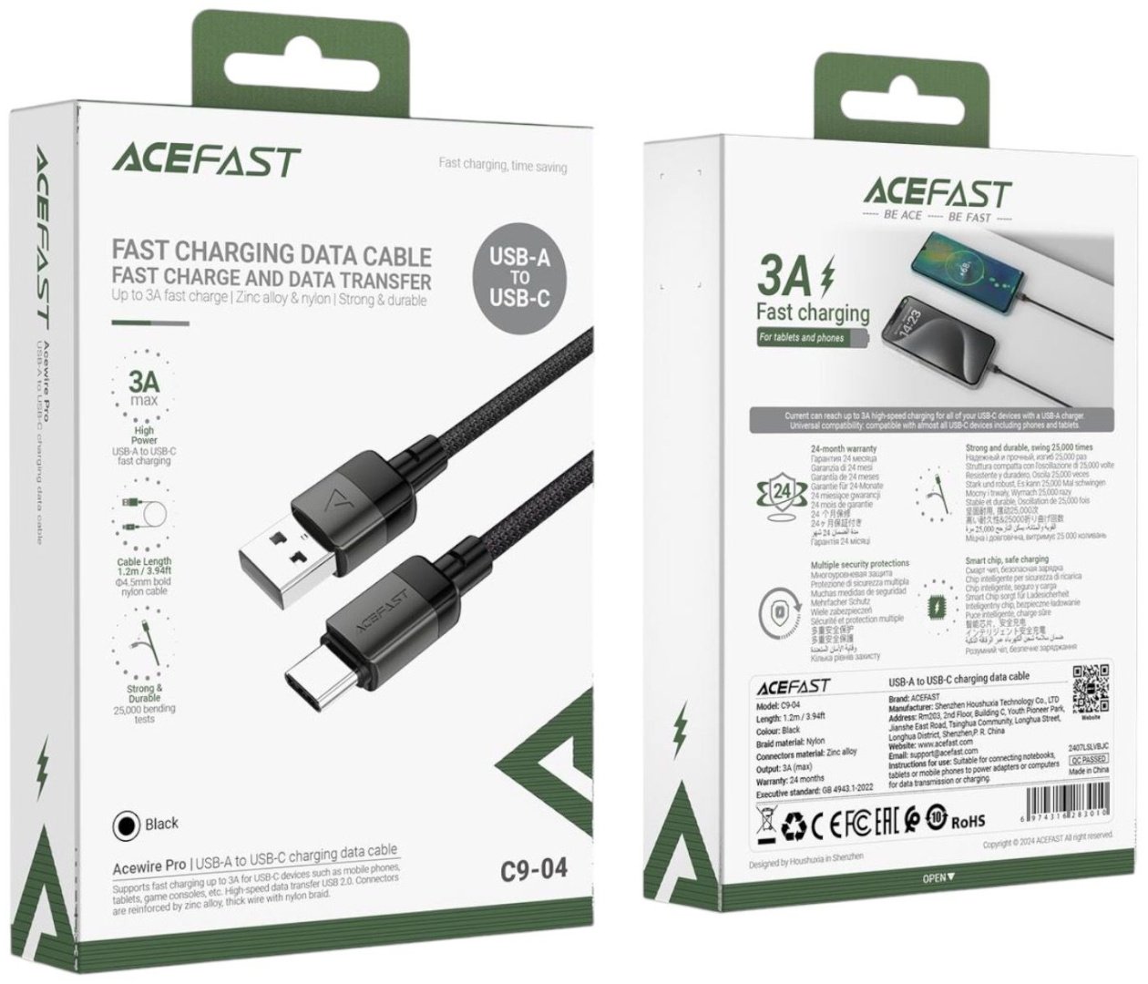 Кабель ACEFAST USB TypeC (M), USB Type-A (F), 1.2 м, C9-04 черный купить,NaN