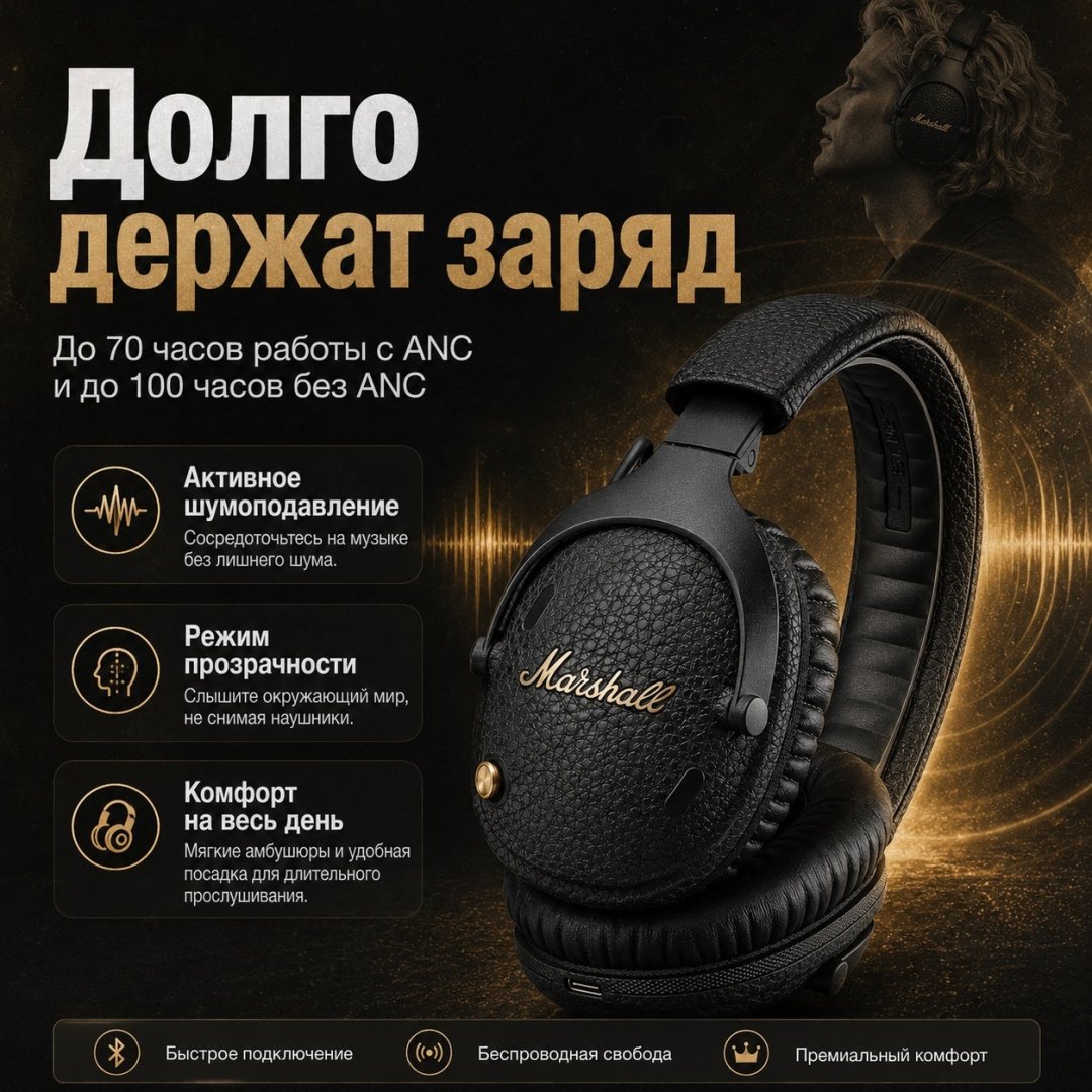 Наушники Marshall Monitor III черный купить,NaN