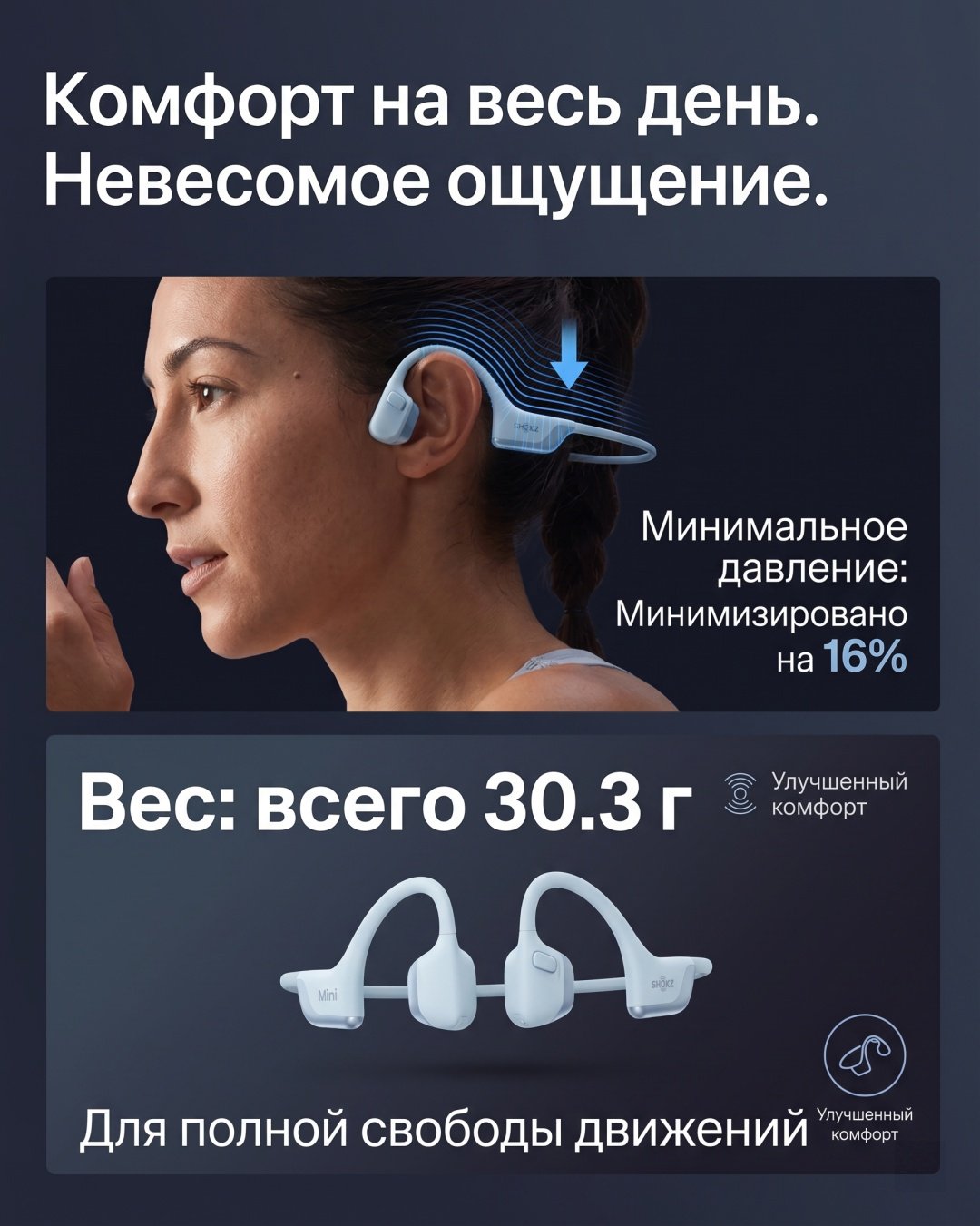 Наушники Shokz OpenRun Pro 2 Mini голубой купить,NaN