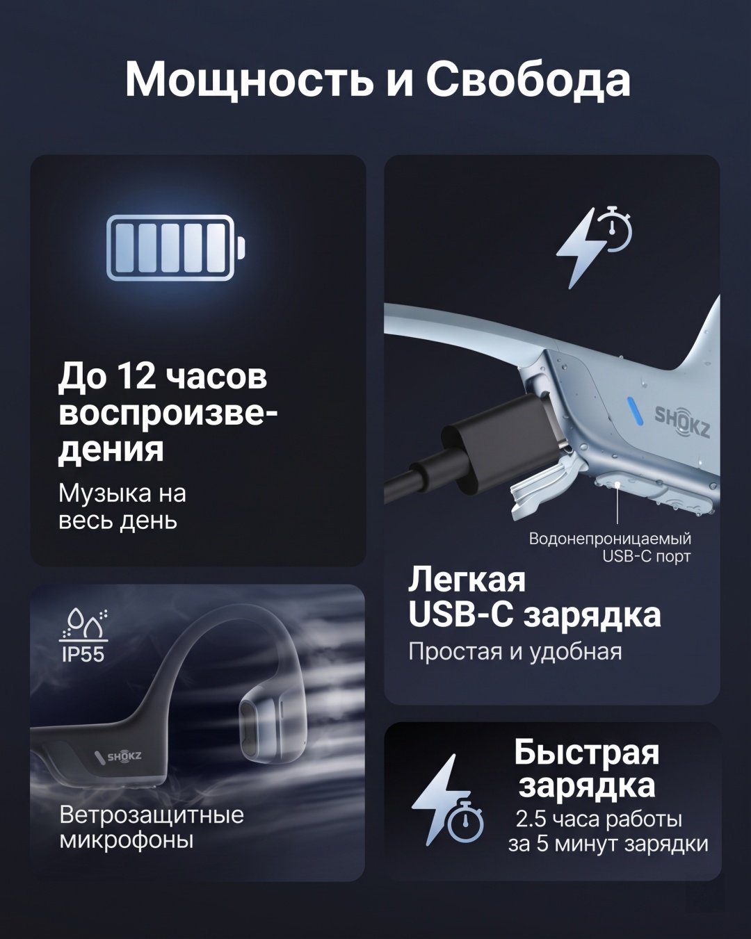 Наушники Shokz OpenRun Pro 2 Mini голубой купить,NaN