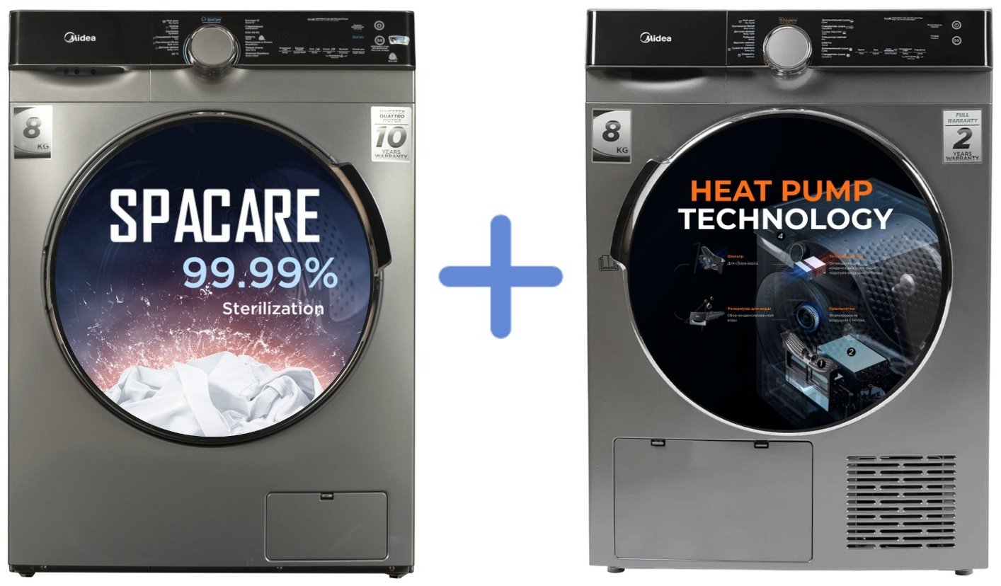Стиральная машина Midea MFK03W80B/S-C + сушильная машина Midea MDK03H80S-C серый - ForteMarket Стиральная машина Midea MFK03W80B/S-C + сушильная машина Midea MDK03H80S-C серый купить,539989
