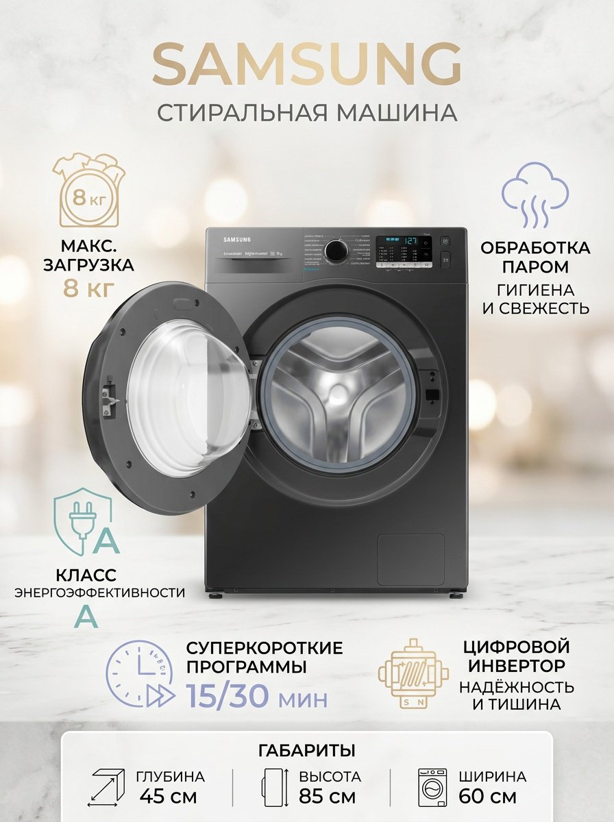 Стиральная машина Samsung WW80AKAS22AXLT черный