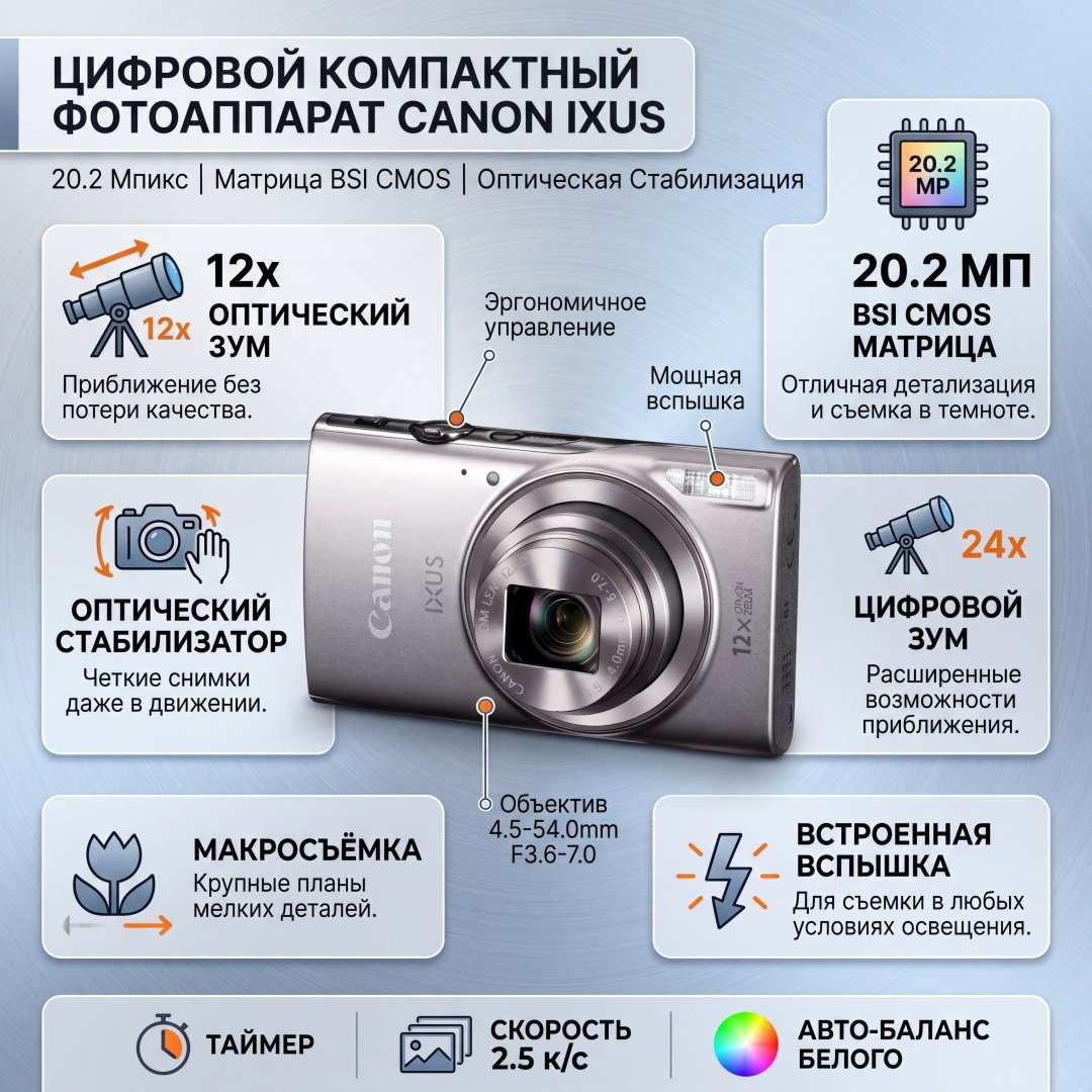 Фотокамера Canon IXUS 285 HS Silver серебристый купить,NaN